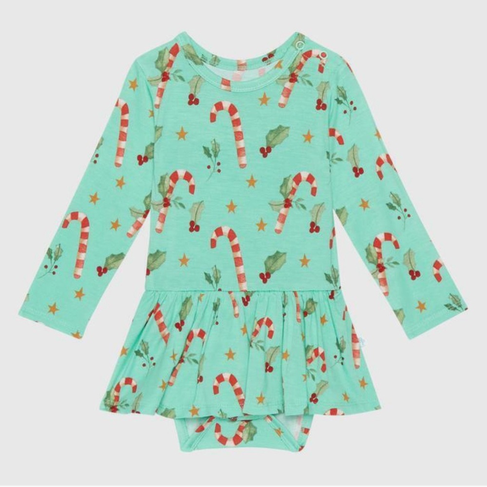 NWT - Posh Peanut Peppermint Long Sleeve Basic Ruffled Romper 9-12 Months